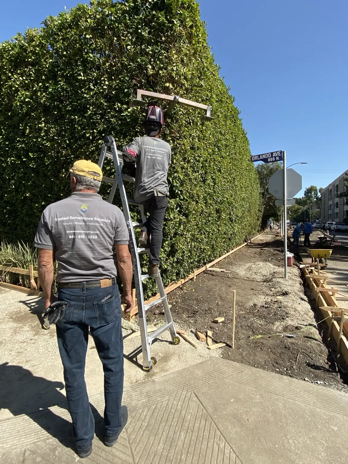 Custom perimeter security mounting completed by Three Factor Security — Three Factor Security fieldwork in West Hollywood